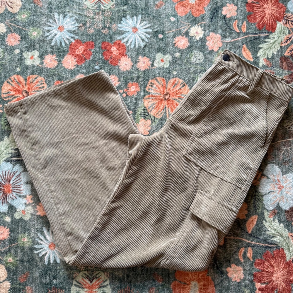 Indigo Rising‎ Tan Corduroy Cargo Pants Wide Leg Utility Khaki Size 11/30